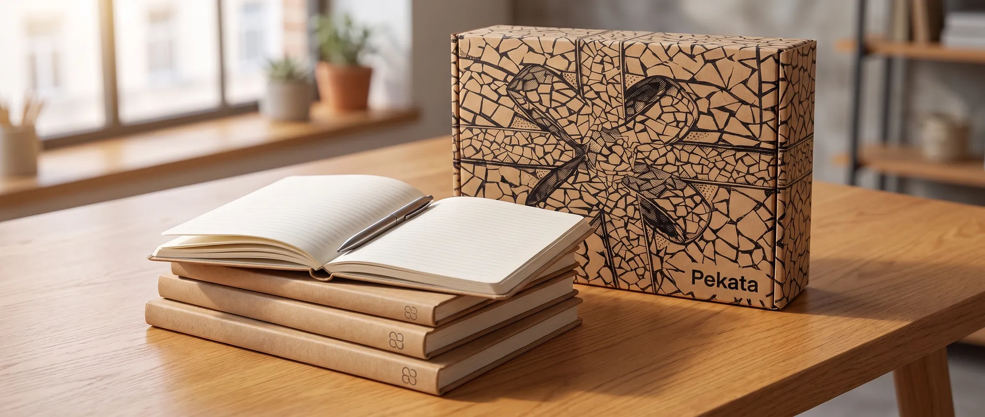 Blocs-notes personnalisés avec logo d'entreprise en formats A5 et A6 sur un bureau