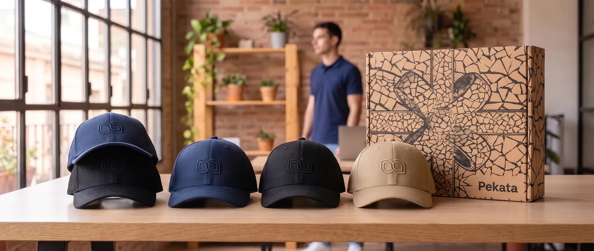 Cotton twill caps with embroidered corporate logo on the front panel