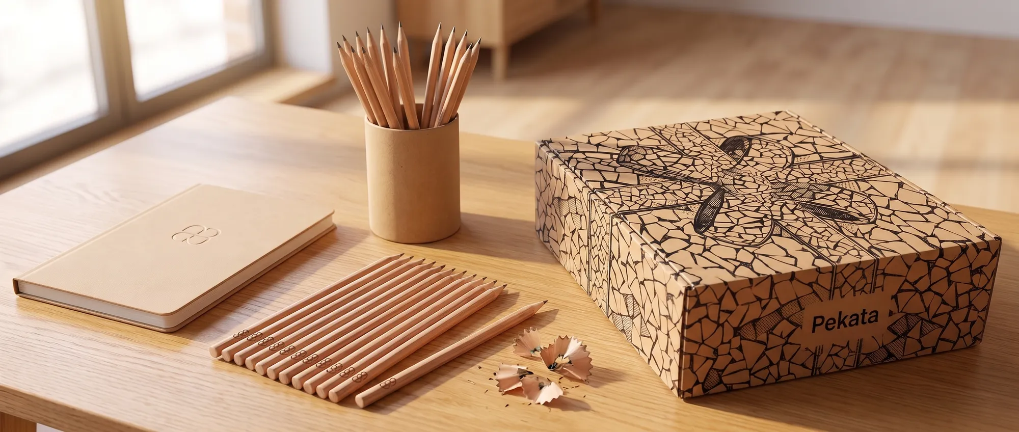 Natürliche Holzbleistifte mit dem Logo eines Unternehmens auf dem Schaft graviert