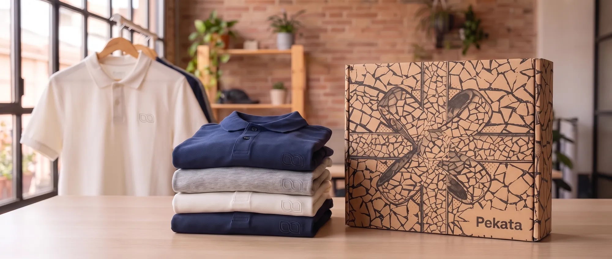Marineblaues Piqué-Polo mit eingesticktem Firmenlogo auf der linken Brust